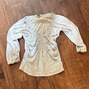 Sage green cotton v-neck roused long sleeve T-shirt